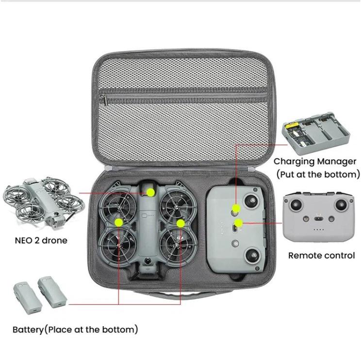 For DJI Neo 2 Fly More Combo Hard Shell Carrying Case Custom-Molded Sling Bag, Mini Black, Fly More Combo Gray