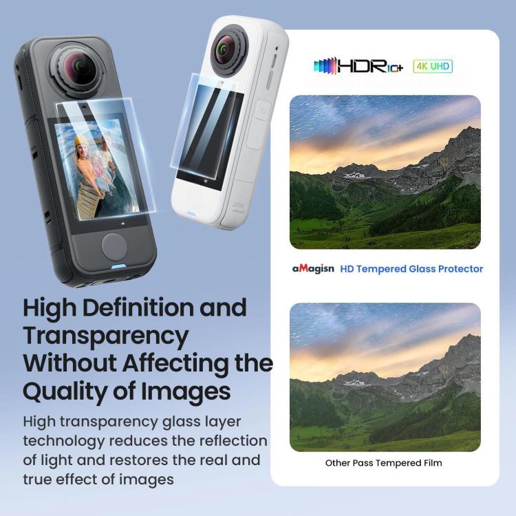 For Insta360 X4 Air aMagisn Tempered Glass Screen Protector HD Anti-Scratch 9H Hardness Lens Film, 1 Set, 2 Sets