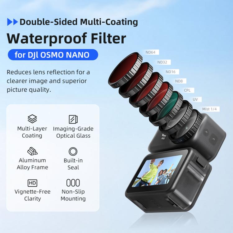For DJI Osmo Nano aMagisn Waterproof Lens Filter, UV, CPL, ND8+ND16+ND32+ND64, CPL+ND8+ND16+ND32, Mist 1/4