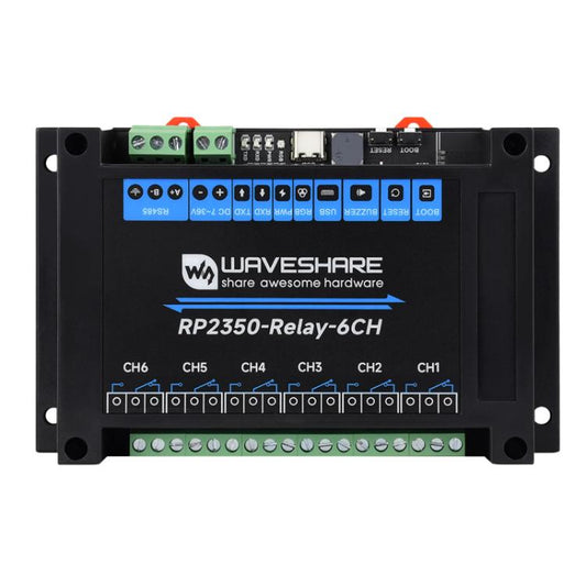 WAVESHARE RP2350 Industrial Control Board 6-Channel Relay Module, Based On RP2350 Microcontroller, Supports Wxternal Interfaces RS485 And Pico, Without Wi-Fi Module