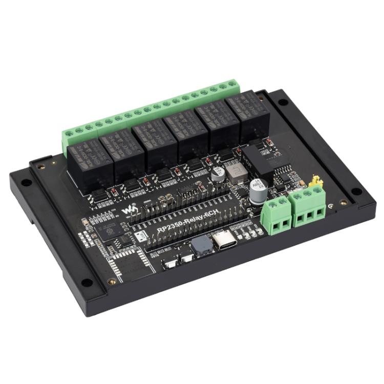 WAVESHARE RP2350 Industrial Control Board 6-Channel Relay Module, Based On RP2350 Microcontroller, Supports Wxternal Interfaces RS485 And Pico, Without Wi-Fi Module