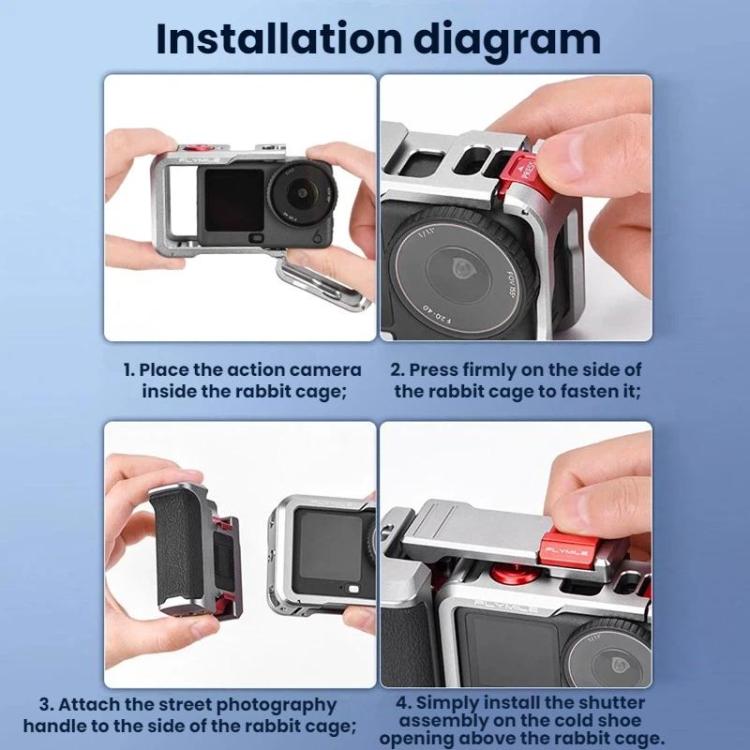 For DJI Osmo Action 6 Flymile Extended Cage Protective Frame Kit, AC6017 Silver