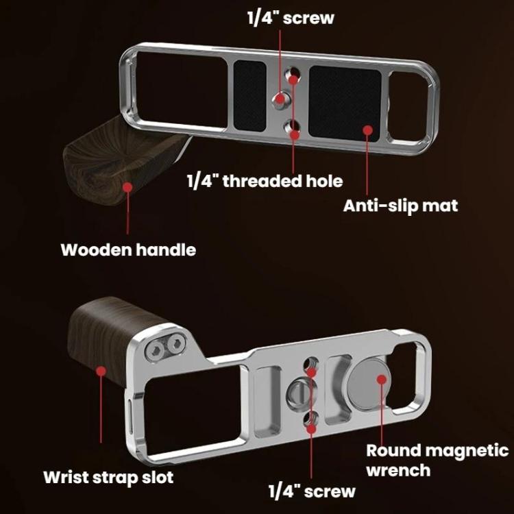 For Fujifilm X-E5 Flymile Camera L-Shaped Cold Shoe Mount For One-Handed Shooting, Black Ebony, Silver Walnut