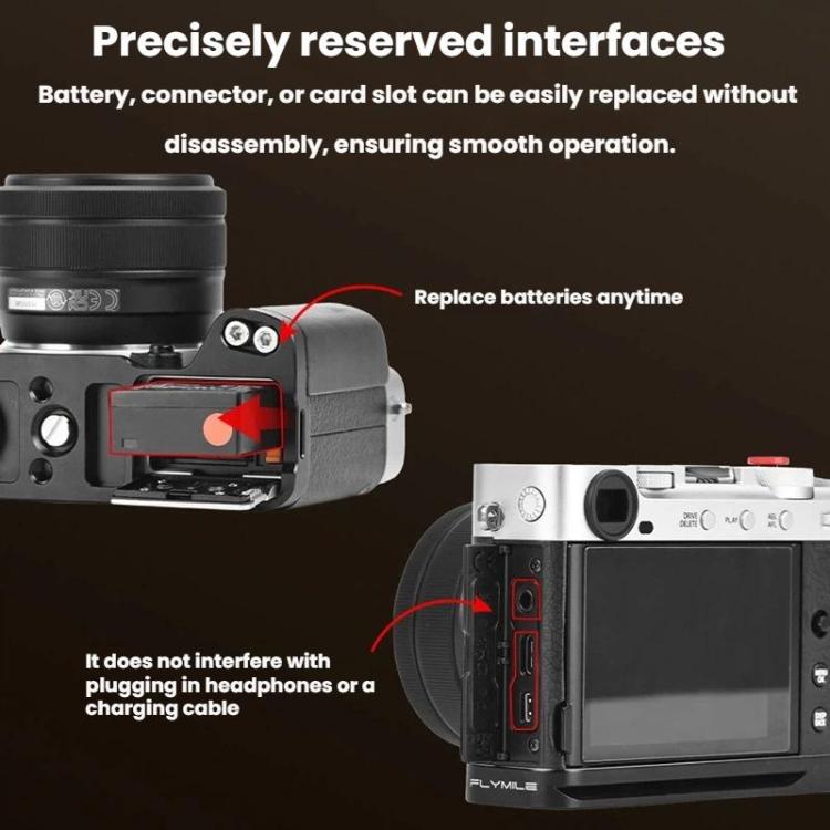 For Fujifilm X-E5 Flymile Camera L-Shaped Cold Shoe Mount For One-Handed Shooting, Black Ebony, Silver Walnut