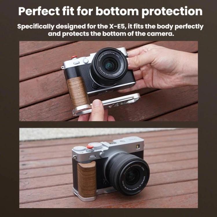 For Fujifilm X-E5 Flymile Camera L-Shaped Cold Shoe Mount For One-Handed Shooting, Black Ebony, Silver Walnut