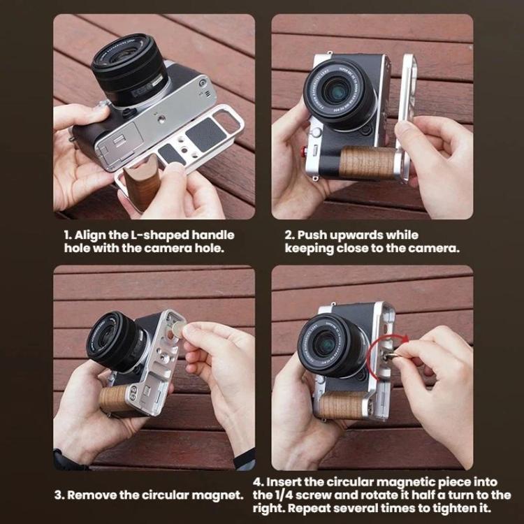 For Fujifilm X-E5 Flymile Camera L-Shaped Cold Shoe Mount For One-Handed Shooting, Black Ebony, Silver Walnut