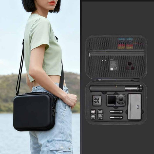 For DJI Osmo Action 6 Adventure Combo Carrying Case Shock-Absorbing EVA+PU Storage Bag, Handheld-Type Black, Handheld Type Gray, Shoulder Strap Type Gray, Shoulder Strap Black