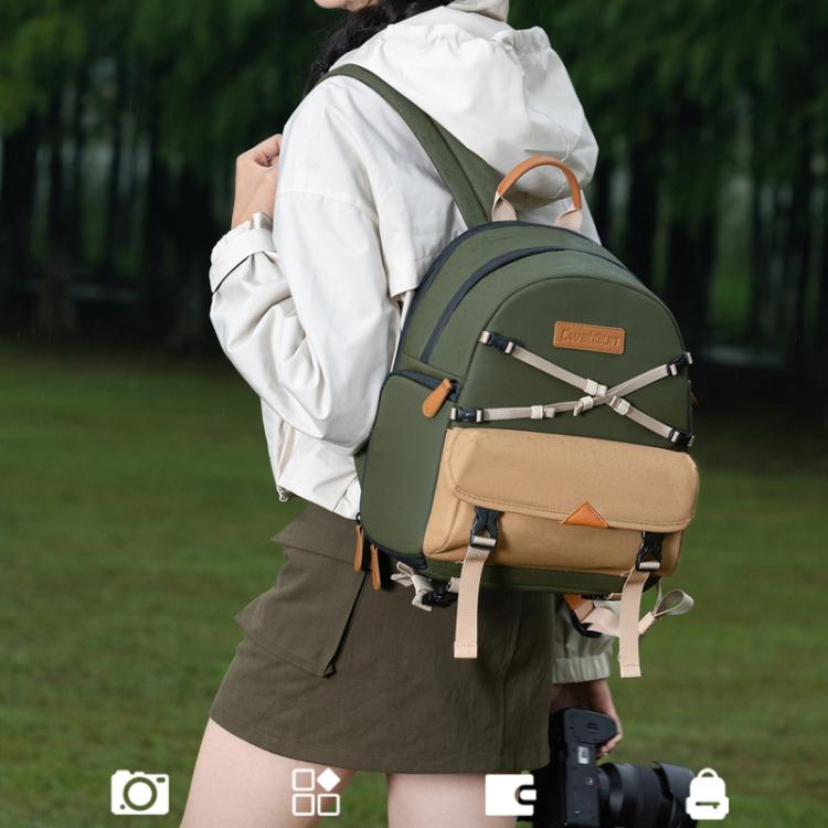 Cwatcun D249 Casual Shoulder Camera Bag Decompressorized Quick Access DSLR Storage Bag, Small Army Green, Medium Army Green