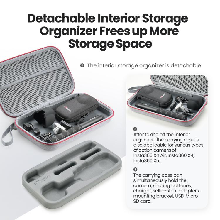 aMagisn Medium Carrying Case For Insta360 X4 Air/X4/X5 Hard EVA Shell with Removable Soft Interior, For Insta360 X4 Air/X4/X5