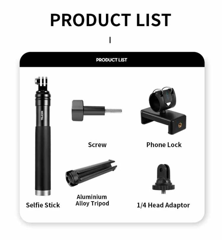 TELESIN 0.9M Selfie Stick Monopod Tripod Compatible With Action Cameras And Smartphones, Aluminum Alloy Tripod, Plastic Tripod