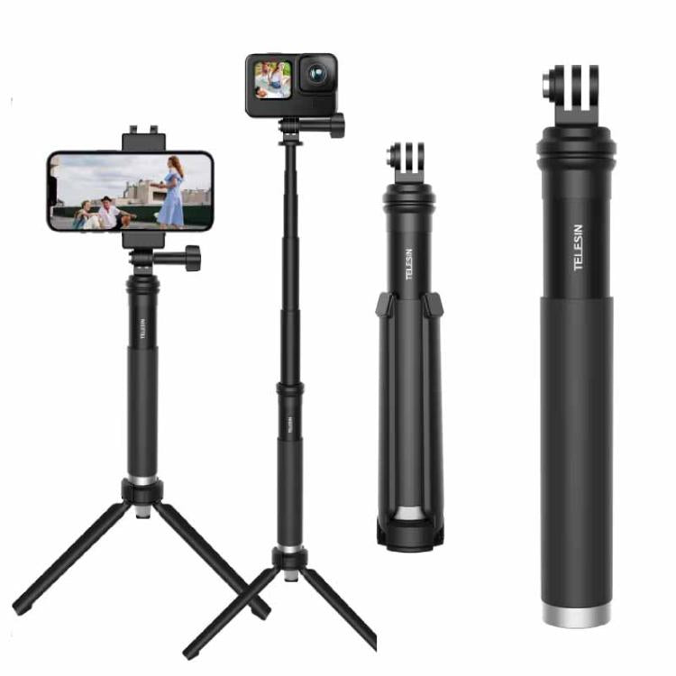 TELESIN 0.9M Selfie Stick Monopod Tripod Compatible With Action Cameras And Smartphones, Aluminum Alloy Tripod, Plastic Tripod