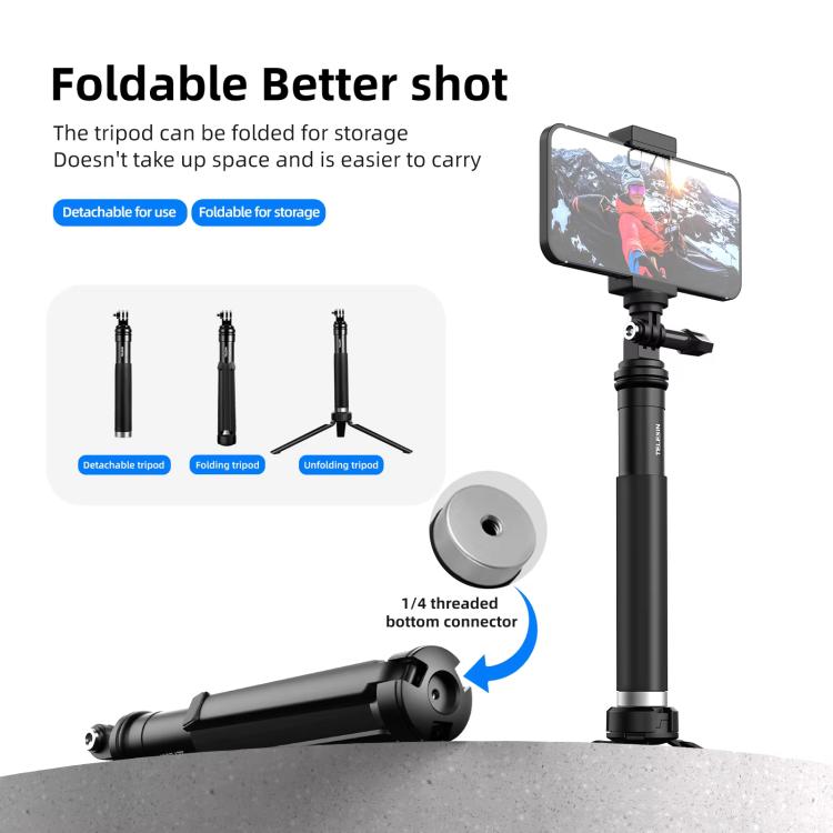 TELESIN 0.9M Selfie Stick Monopod Tripod Compatible With Action Cameras And Smartphones, Aluminum Alloy Tripod, Plastic Tripod