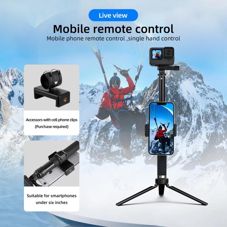 TELESIN 0.9M Selfie Stick Monopod Tripod Compatible With Action Cameras And Smartphones, Aluminum Alloy Tripod, Plastic Tripod