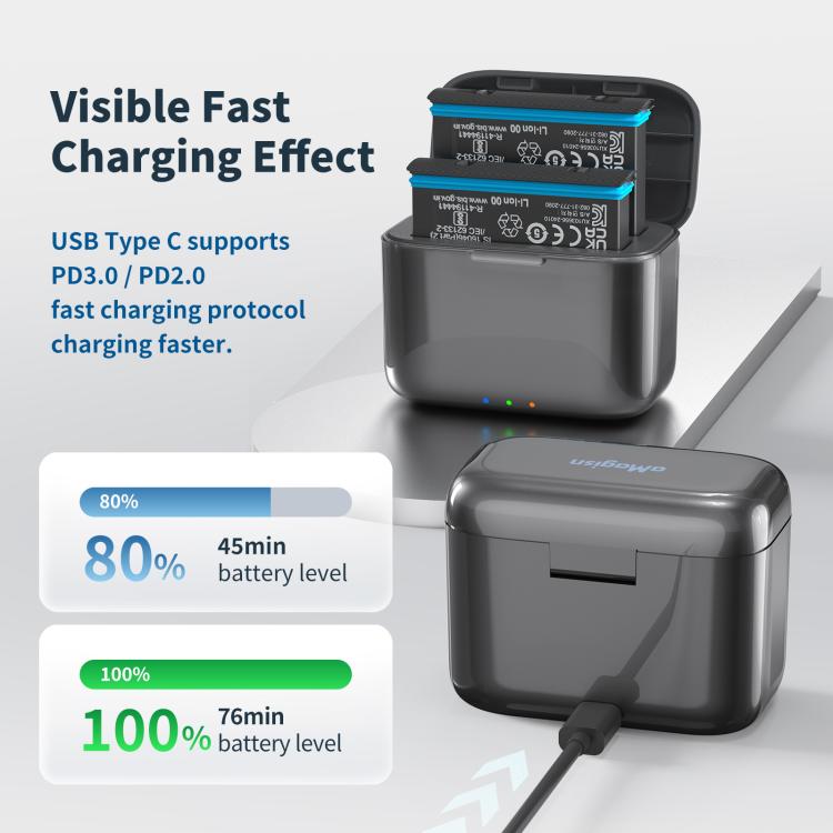 For Insta360 X4 Air AMagisn Fast Charging Case Portable Battery Charger And Storage Box, PM14