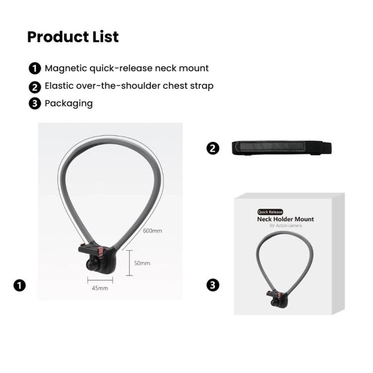 Magnetic Quick-Release Neck Mount For DJI Osmo 360 / Action 5 Pro/ 4 / 3 with 360-Degree Rotating Ball Head & Chest Strap, Neck Mount