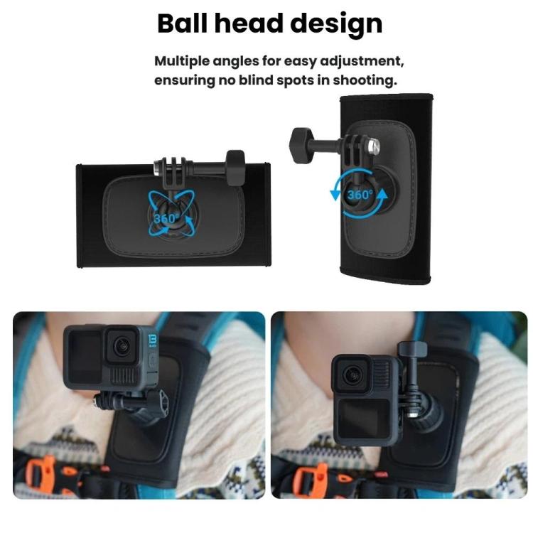 Universal Shoulder Strap Mount For Action Cameras With 360-Degree Rotating Ball Head Hands-Free POV Shooting