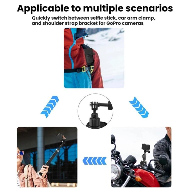 Universal Shoulder Strap Mount For Action Cameras With 360-Degree Rotating Ball Head Hands-Free POV Shooting