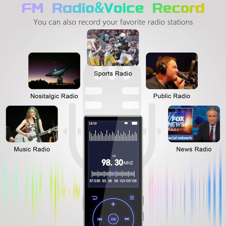 2.4 inch Colorful Screen MP3 Music Player With Bluetooth 5.0 Speaker, 4GB, 8GB, 16GB, 32GB, 64GB
