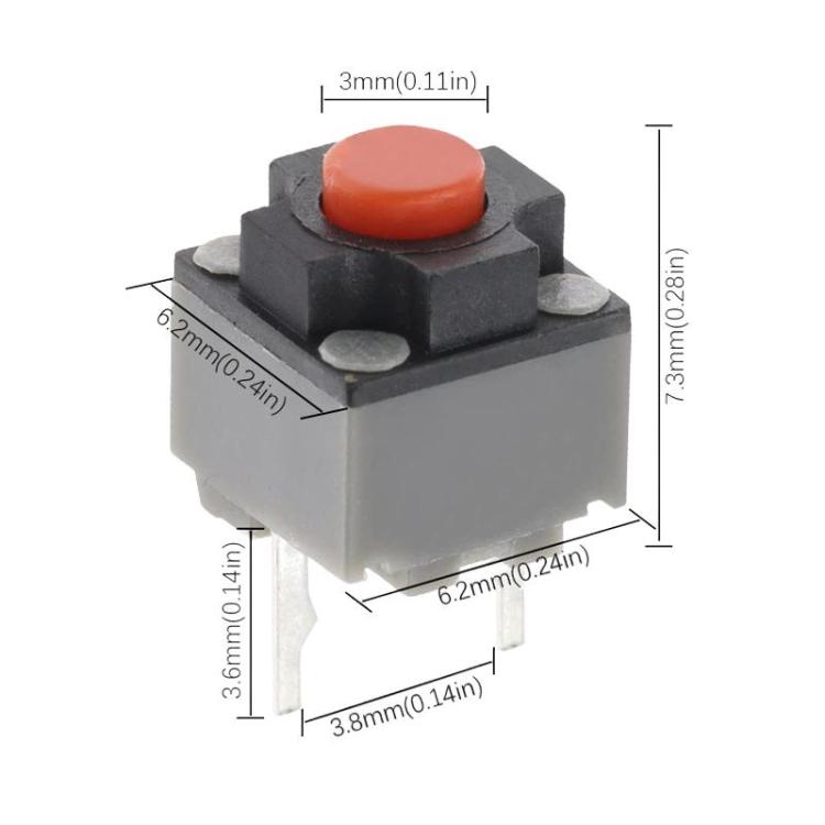 10pcs Silent Tactile Switch 2-Pin Button For Mouse, 6 x 6 x 7.3mm