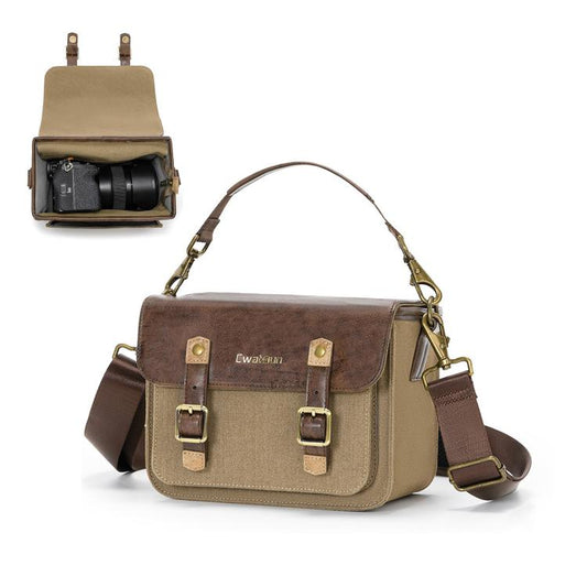 Cwatcun D181 Retro Single Shoulder Camera Bag Casual Mirrorless / DSLR Camera Canvas Bag, Small Brown, Medium Brown