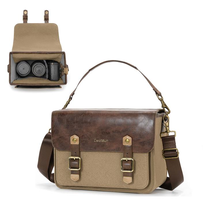 Cwatcun D181 Retro Single Shoulder Camera Bag Casual Mirrorless / DSLR Camera Canvas Bag, Small Brown, Medium Brown
