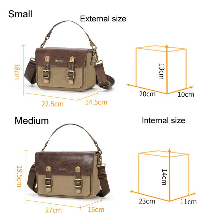 Cwatcun D181 Retro Single Shoulder Camera Bag Casual Mirrorless / DSLR Camera Canvas Bag, Small Brown, Medium Brown