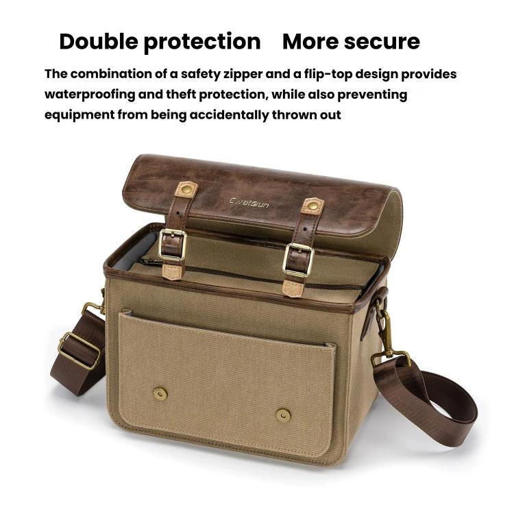 Cwatcun D181 Retro Single Shoulder Camera Bag Casual Mirrorless / DSLR Camera Canvas Bag, Small Brown, Medium Brown