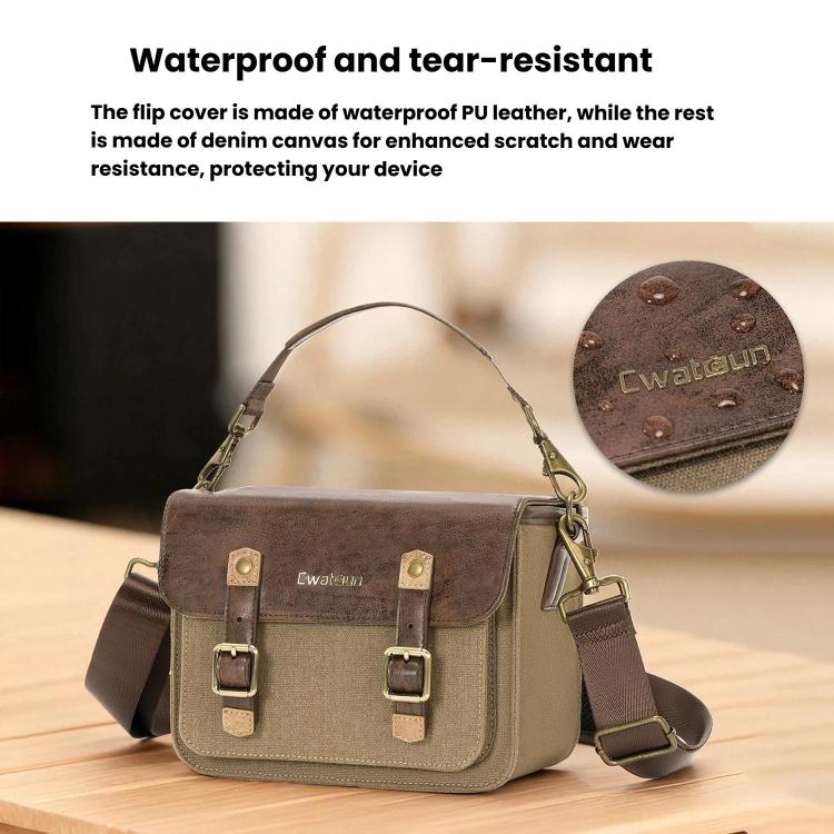 Cwatcun D181 Retro Single Shoulder Camera Bag Casual Mirrorless / DSLR Camera Canvas Bag, Small Brown, Medium Brown