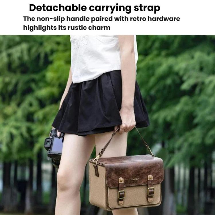 Cwatcun D181 Retro Single Shoulder Camera Bag Casual Mirrorless / DSLR Camera Canvas Bag, Small Brown, Medium Brown
