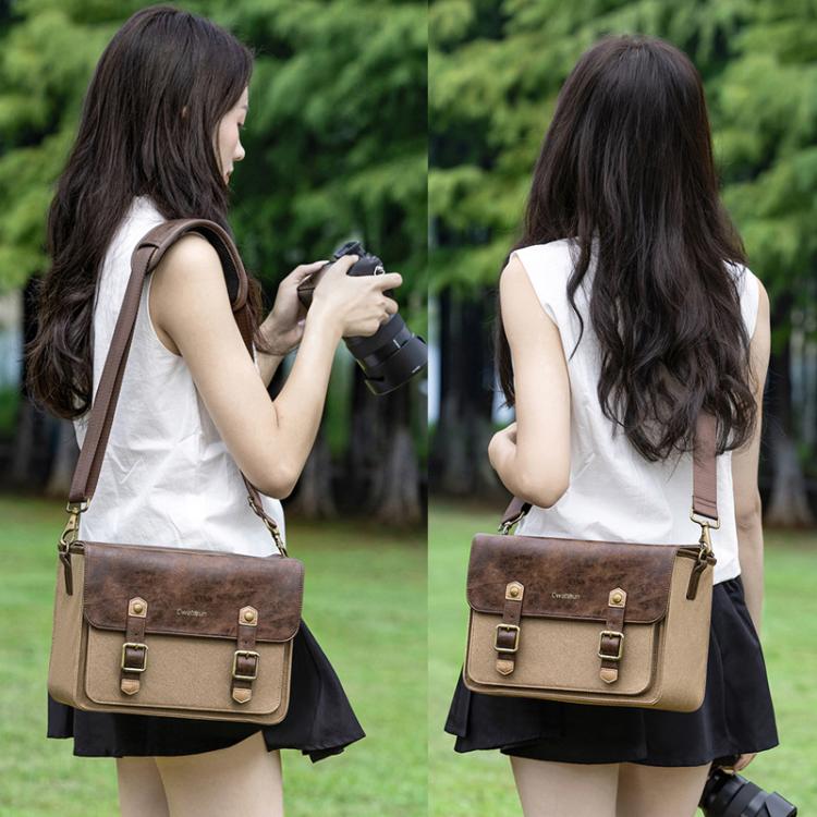 Cwatcun D181 Retro Single Shoulder Camera Bag Casual Mirrorless / DSLR Camera Canvas Bag, Small Brown, Medium Brown