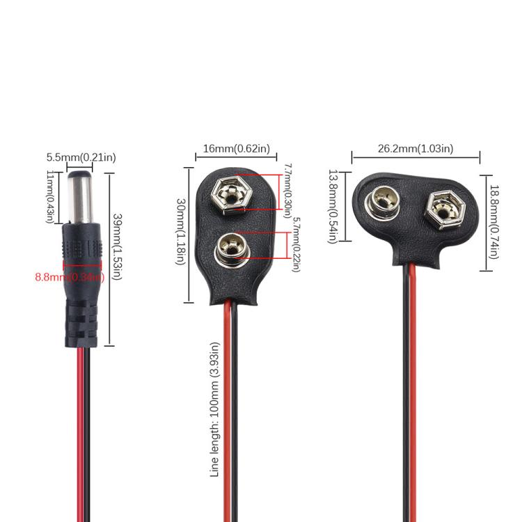 10pcs 9V Battery Clip With Wires Battery Holder Case, Type I Hard Buckle, Type I, Type T, Type I With DC Plug, Type T With DC Plug