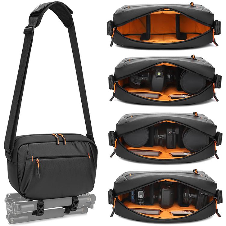QISEMIAN XK110 Men Messenger Camera Bag Water-Resistant DSLR Photography Sling Bag With Removable Dividers & Tripod Mount