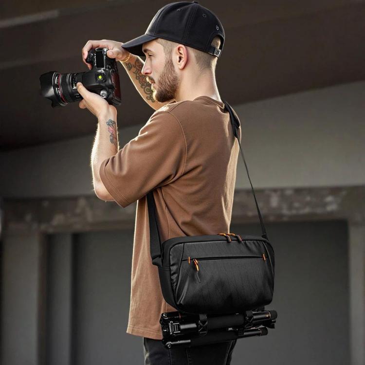 QISEMIAN XK110 Men Messenger Camera Bag Water-Resistant DSLR Photography Sling Bag With Removable Dividers & Tripod Mount