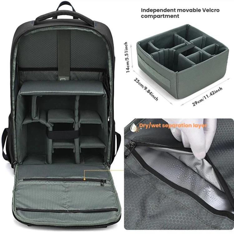 QISEMIAN Photography Backpack with Removable Insert, Dry-Wet Separation Zone, Customizable Dividers for Cameras & 16-Inch Laptop