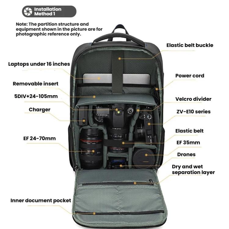 QISEMIAN Photography Backpack with Removable Insert, Dry-Wet Separation Zone, Customizable Dividers for Cameras & 16-Inch Laptop