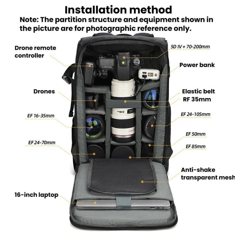 AK818 Waterproof Anti-Theft Dual-Shoulder Camera Bag Large-Capacity Photography Backpack