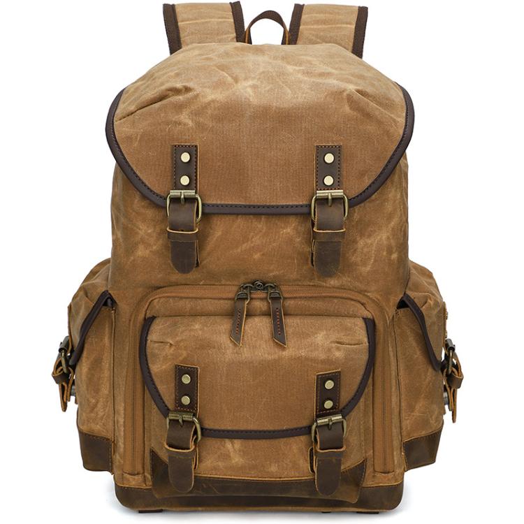 Waxed Canvas Photography Backpack Retro Double-Shoulder Bag For Mirrorless Camera And Laptop