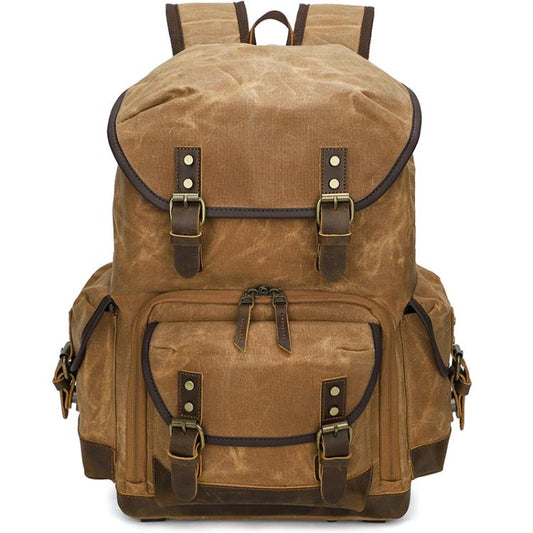Waxed Canvas Photography Backpack Retro Double-Shoulder Bag For Mirrorless Camera And Laptop