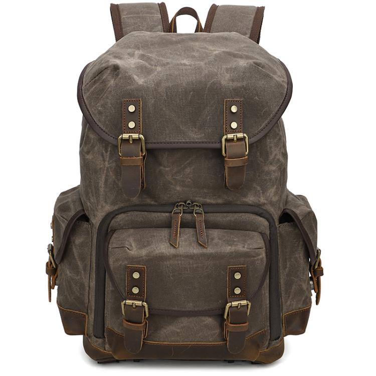 Waxed Canvas Photography Backpack Retro Double-Shoulder Bag For Mirrorless Camera And Laptop