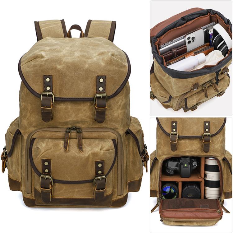 Waxed Canvas Photography Backpack Retro Double-Shoulder Bag For Mirrorless Camera And Laptop