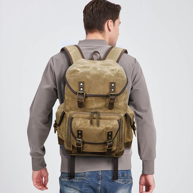 Waxed Canvas Photography Backpack Retro Double-Shoulder Bag For Mirrorless Camera And Laptop