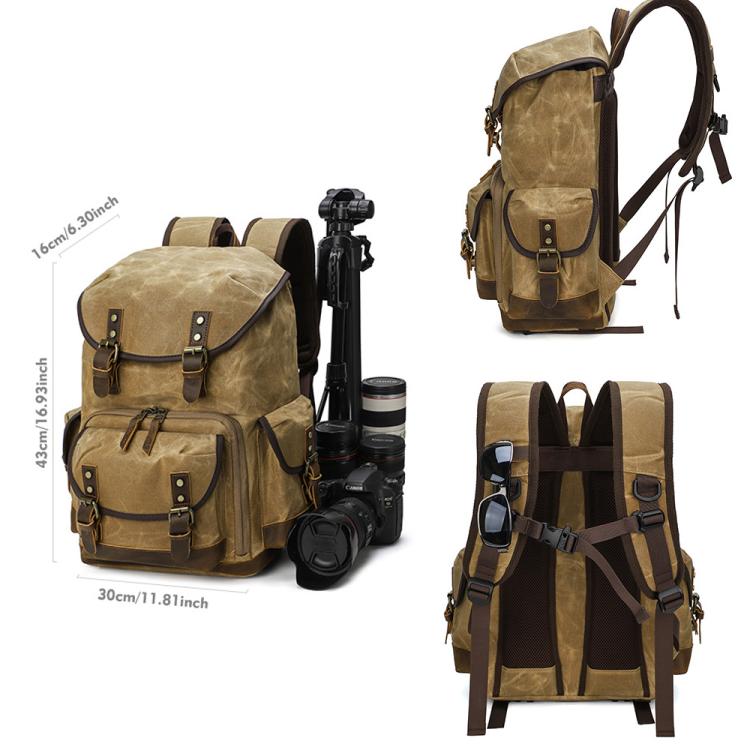 Waxed Canvas Photography Backpack Retro Double-Shoulder Bag For Mirrorless Camera And Laptop