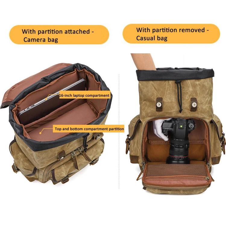 Waxed Canvas Photography Backpack Retro Double-Shoulder Bag For Mirrorless Camera And Laptop