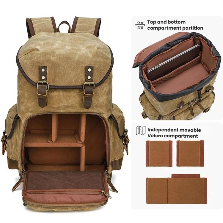 Waxed Canvas Photography Backpack Retro Double-Shoulder Bag For Mirrorless Camera And Laptop
