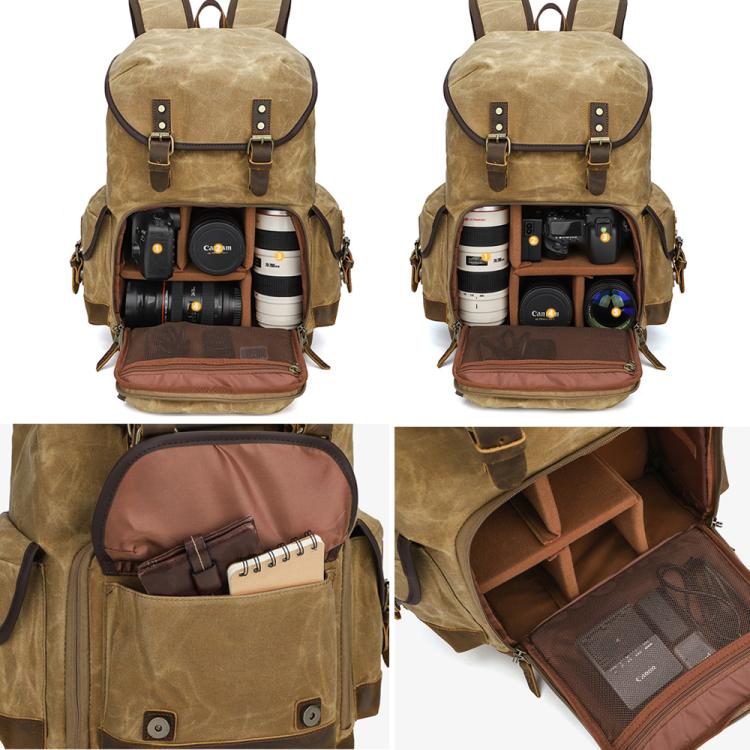 Waxed Canvas Photography Backpack Retro Double-Shoulder Bag For Mirrorless Camera And Laptop
