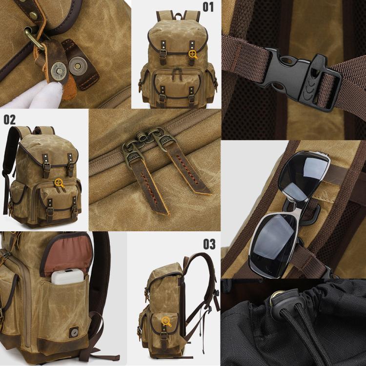 Waxed Canvas Photography Backpack Retro Double-Shoulder Bag For Mirrorless Camera And Laptop