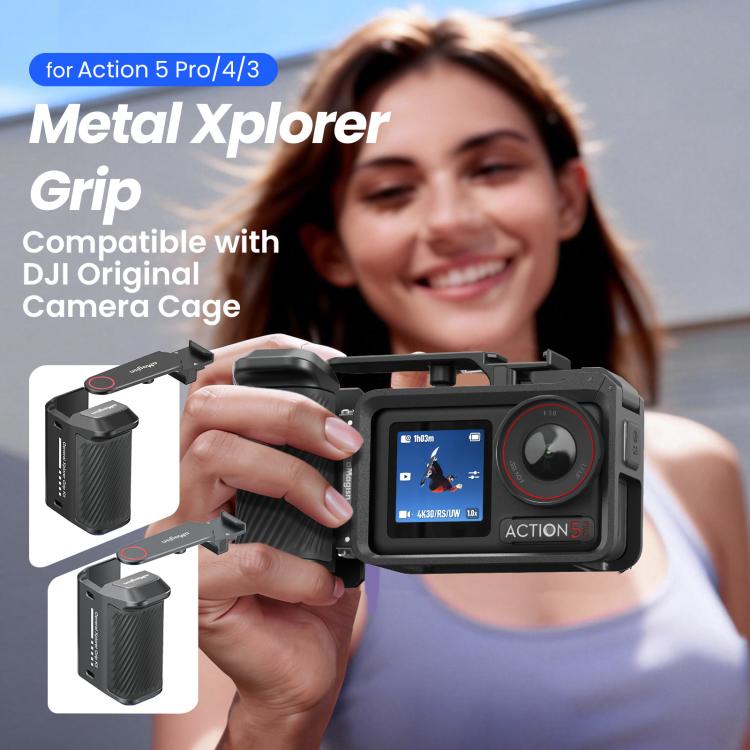 aMagisn Street Photography Handle Grip for DJI Action 5 Pro/Action 4/Action 3, Compatible with Original Camera Cage, Plastic Version, Metal Black, Metal Gray