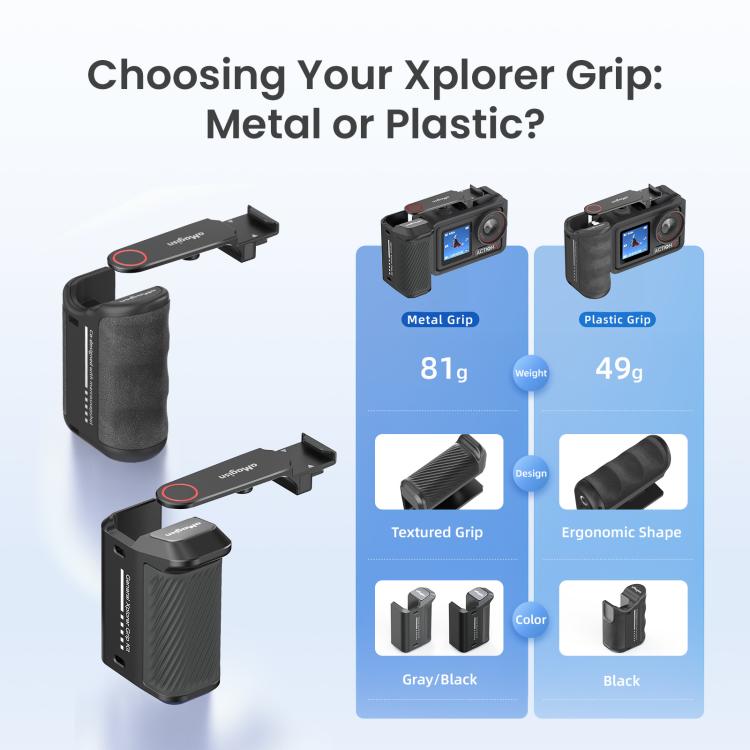 aMagisn Street Photography Handle Grip for DJI Action 5 Pro/Action 4/Action 3, Compatible with Original Camera Cage, Plastic Version, Metal Black, Metal Gray