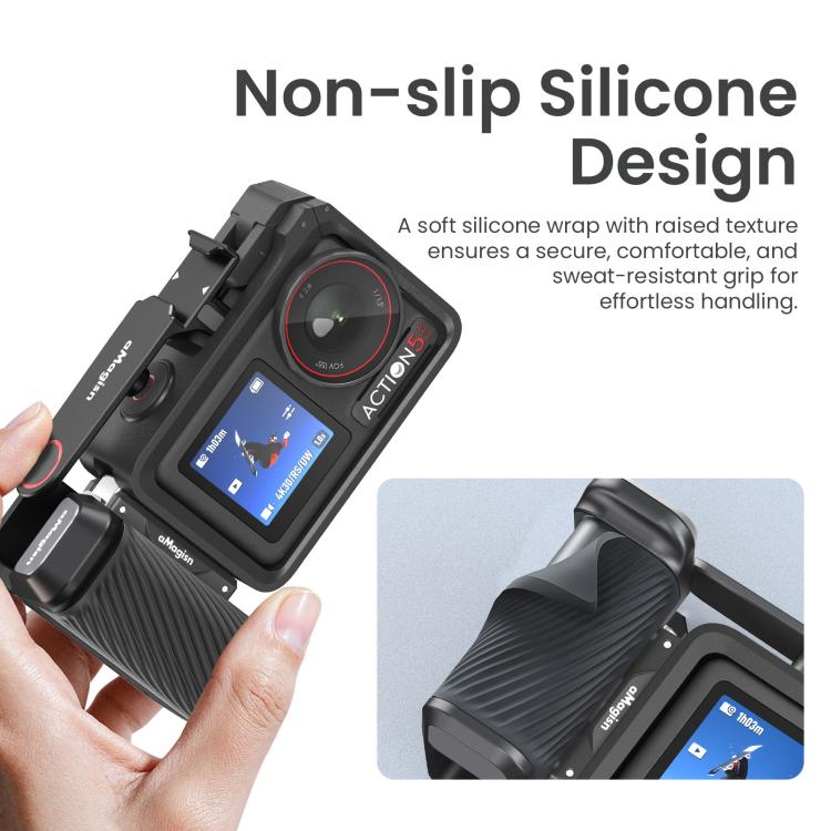 aMagisn Street Photography Handle Grip for DJI Action 5 Pro/Action 4/Action 3, Compatible with Original Camera Cage, Plastic Version, Metal Black, Metal Gray