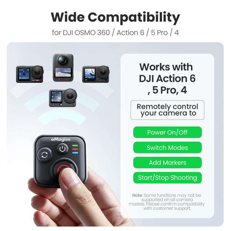 aMagisn Bluetooth Remote Shutter for DJI Osmo Action 6/Action 5 Pro/Action 4/Osmo 360, AA28